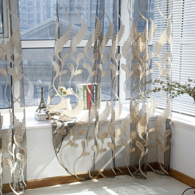 Pastoral Tulle Window Roman Embroidered Sheer Curtain