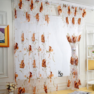 Vines Leaves Tulle  Panel Sheer Scarf Valances Curtains