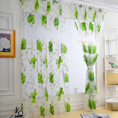 Vines Leaves Tulle  Panel Sheer Scarf Valances Curtains