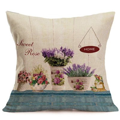 Cotton Linen Floral Pillow Cover