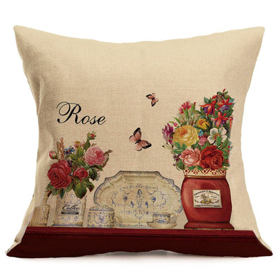 Cotton Linen Floral Pillow Cover