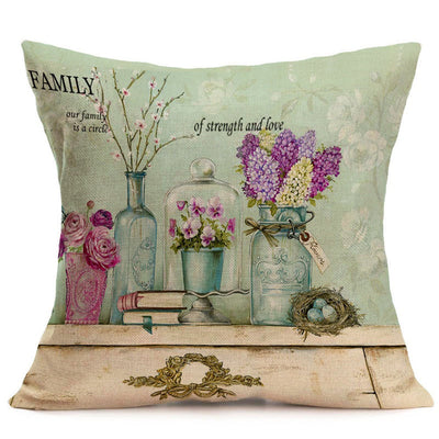 Cotton Linen Floral Pillow Cover