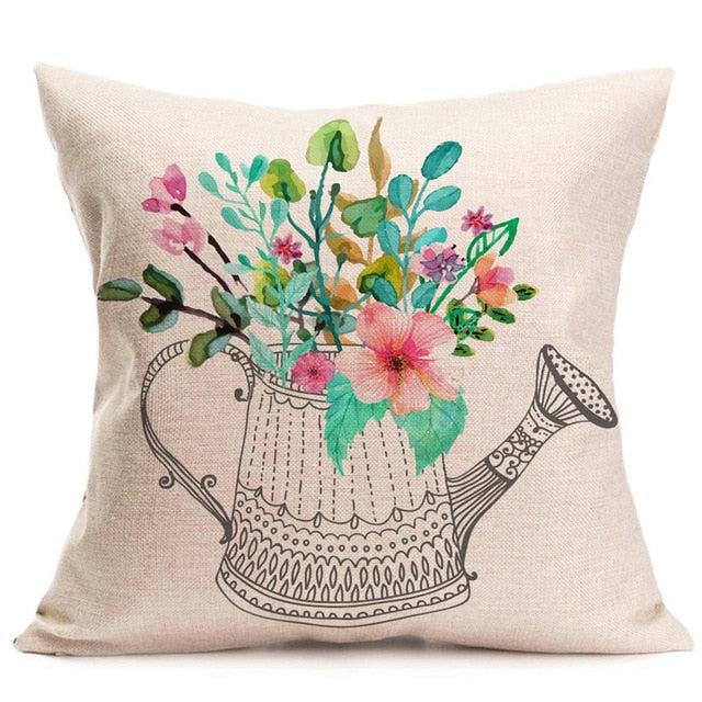 Cotton Linen Floral Pillow Cover