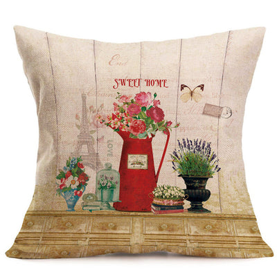 Cotton Linen Floral Pillow Cover