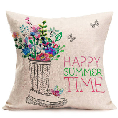 Cotton Linen Floral Pillow Cover